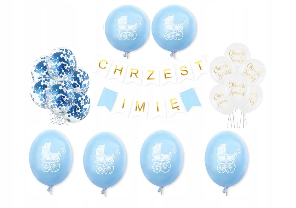 Zestaw Chrzest Święty Balony +Baner Imię Chłopiec