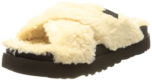 UGG Fuzz Sugar Cross Slide, Kapcie Damskie, Natural Black, 41 EU