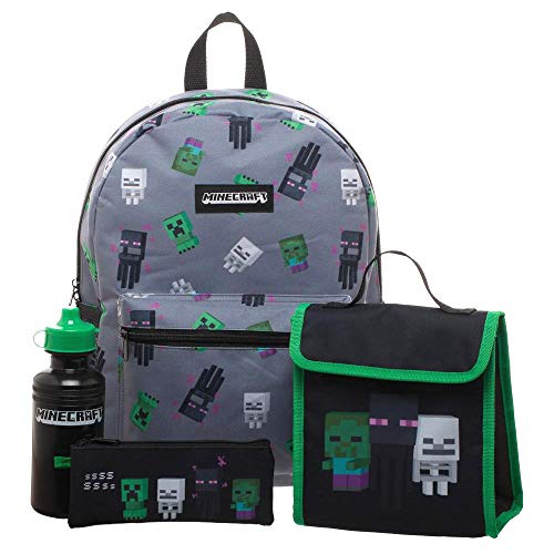 Minecraft Plecak dziecięcy 4-częściowy zestaw, szary, One Size, Plecaki do plecaka