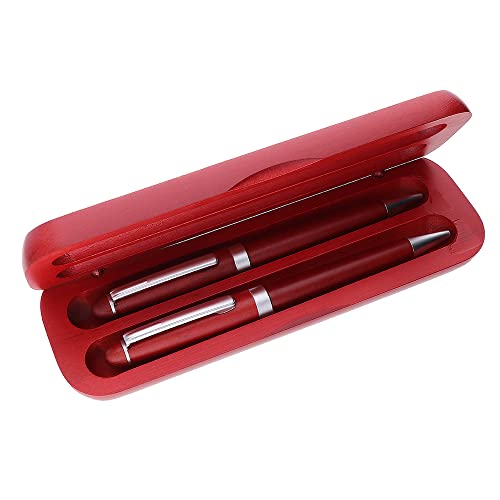 MPM Quality Drewniany długopis i mikroołówek w bambusowym pudełku, ciemne drewno, naturalny, ekologiczny, elegancki, drewniany/metalowy ołówek mechaniczny, niebieski atrament, drewniane pudełko