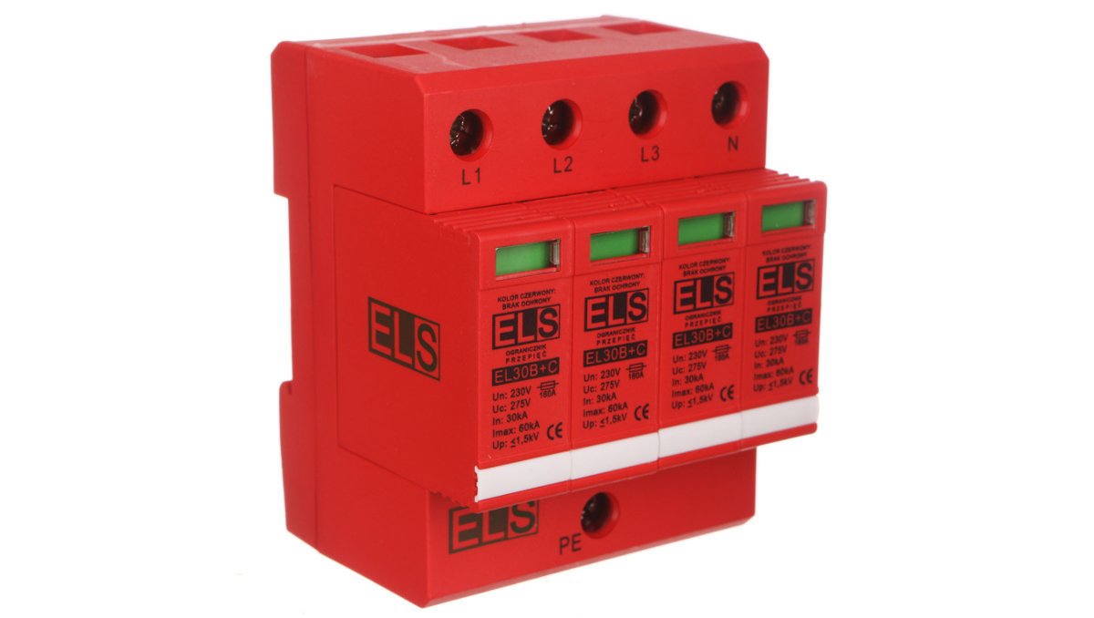 ELS Ogranicznik przepięć B+C Typ 1+2 4P 275V 60kA 1.5kV EL30B+C Typ 1+2 4P 7.5kA EL30B+C 4P 7,5kA