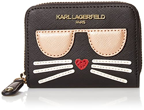 Karl Lagerfeld Paris Maybelle mały skórzany dobry portfel, Czarny/złoty, One Size