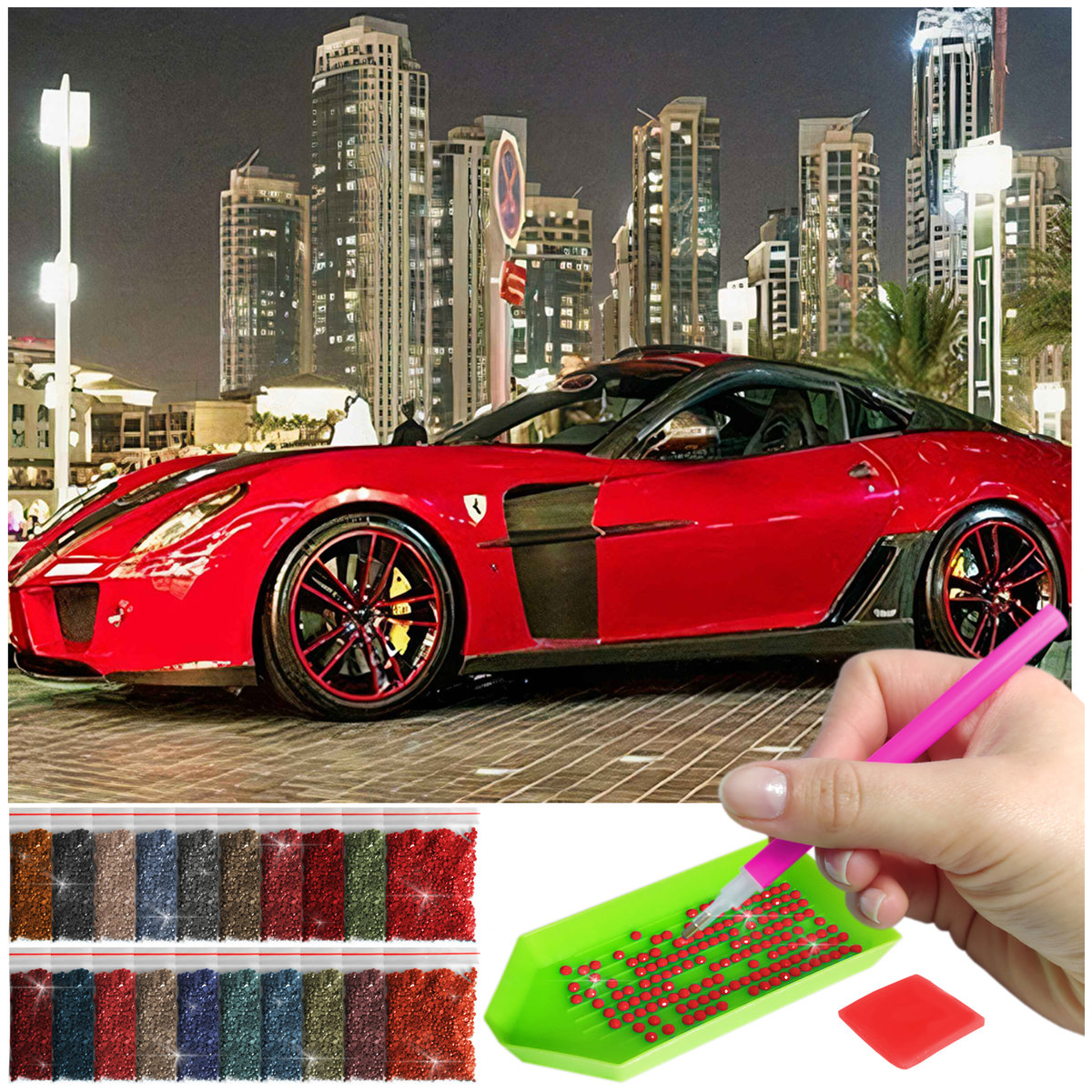 Haft Diamentowy ARTULIO, Obraz DIY 5D, Diamond Painting, Mozaika diamentowa 30x40cm (Czerwone ferrari) + zestaw akcesoriów