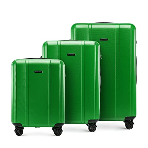 WITTCHEN Classic Line elegancka walizka z wytrzymałego poliwęglanu z pionowym tłoczeniem, zamek TSA, zielony, Kofferset 3tlg, Nowoczesny