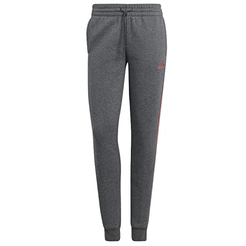 adidas Womens Pants (1/1) Essentials Fleece 3-Stripes Joggers, Dark Grey Heather/Wonder Red, HM1922, L
