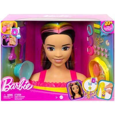 Lalka Barbie Color Reveal Głowa do stylizacji Neonowa tęcza Czarne włosy HMD81 | Bezpłatny transport