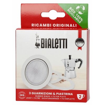 Bialetti - Uszczelka (3 szt.) + sitko do kawiarek aluminiowych Bialetti 2tz
