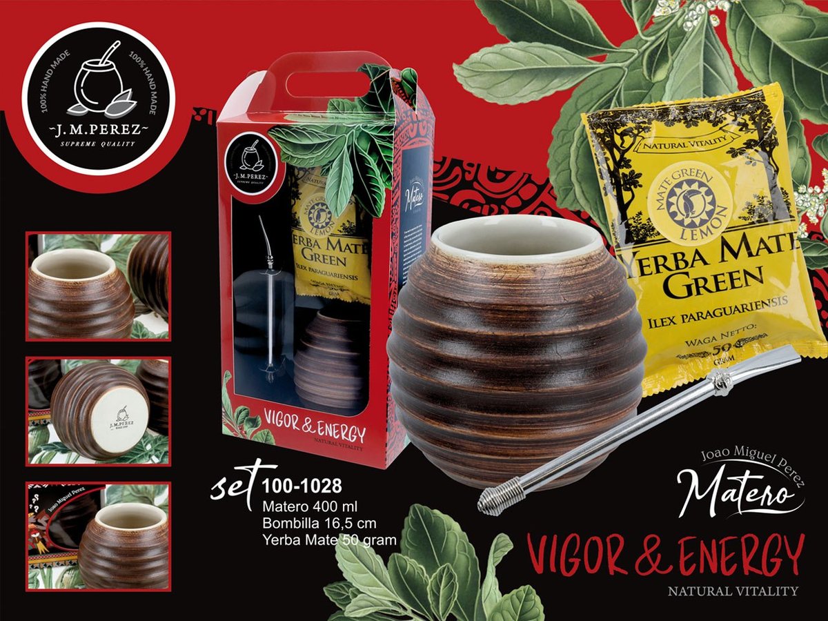 Zestaw do Yerby - Naczynie Ceramiczne (brązowe) + bombilla + Yerba Mate Green 50g