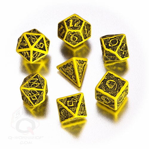 Q-Workshop Komplet kości Celtycki 3D - żółto-czarny 5907699491681