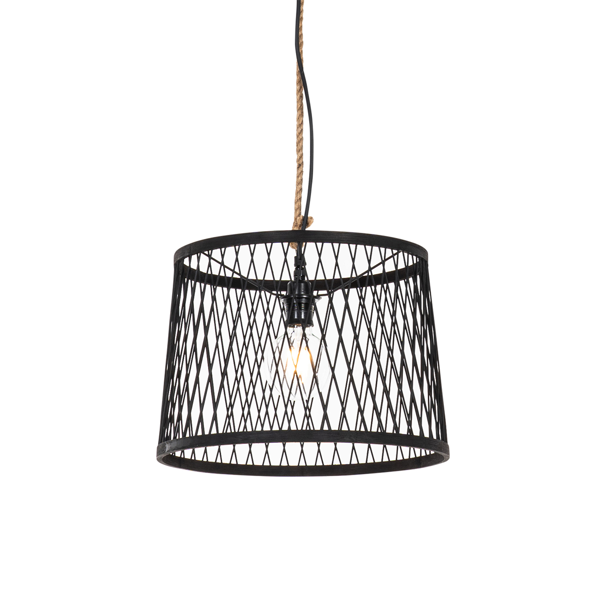 QAZQA Wiejska lampa wisząca zewnętrzna czarna rattan 40 cm - Tatarak