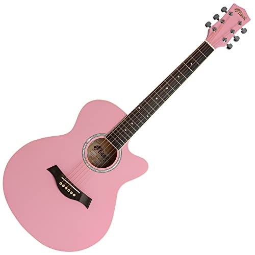 TIGER ACG1-PK-SM Gitara akustyczna ze stalowymi strunami, pastelowy różowy matowy, pełnowymiarowa gitara dla małych korpusów dla dzieci w wieku od 12 lat - teraz zawiera 6 miesięcy bezpłatnych lekcji