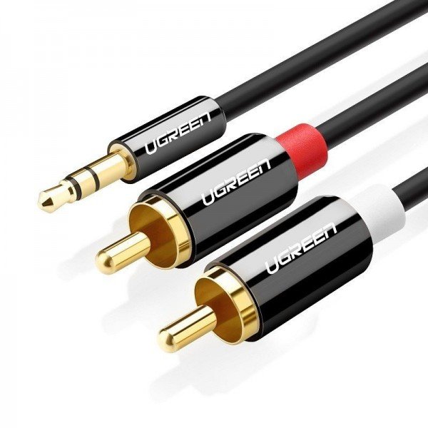 Фото - Кабель Ugreen kabel przewód audio 3,5 mm mini jack - 2RCA 1,5m czarny  (AV116)