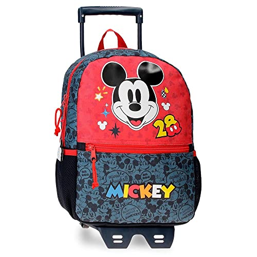 Disney Mickey Get Moving plecak szkolny z wózkiem, wielokolorowy, 25 x 32 x 12 cm, poliester, 9,6 l, kolorowy, plecak szkolny z wózkiem, kolorowy, Plecak szkolny na kółkach