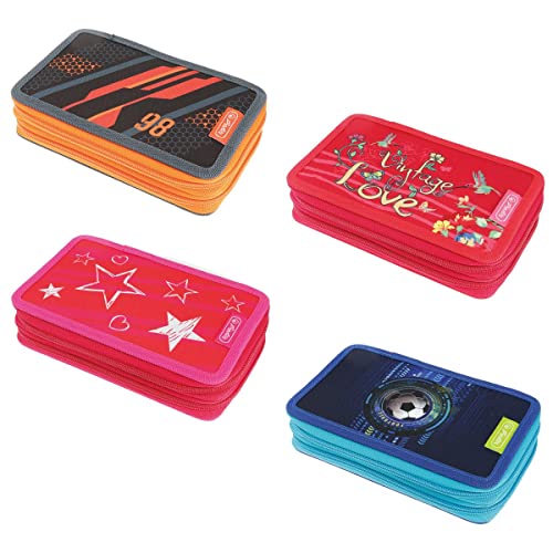 Herlitz® Piórnik szkolny dwukomorowy | Zamek błyskawiczny | Saszetka Etui Organizer Kosmetyczka Tuba na Długopisy Pióra Kredki Akcesoria | Dzieci Młodzież Wytrzymały | Mix