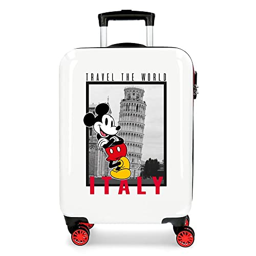 Disney Mickey y Minnie Travel The World Italy Walizka kabinowa Biały 38x55x20 cms Sztywne zapięcie z boku 34L 2 kg 4 koła Podwójne bagaż ręczny, Biały, Talla única, Walizka kabinowa