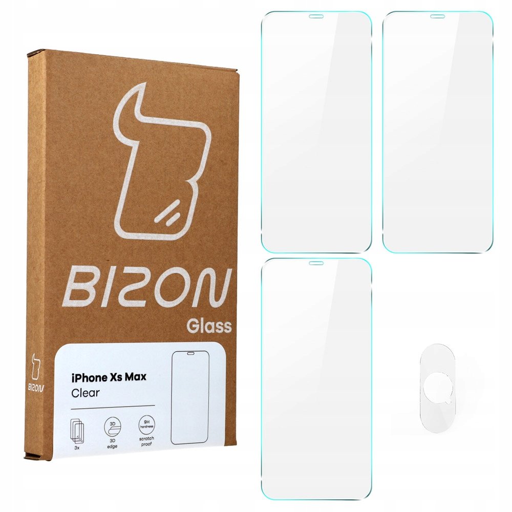 Bizon Szkło hartowane Bizon Glass Clear - 3 szt. + obiektyw, iPhone Xs Max 5903896180014