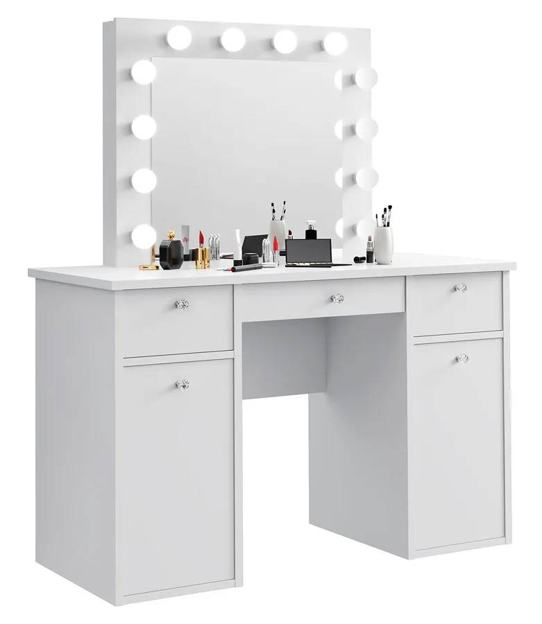 Biała duża toaletka w stylu glamour z oświetleniem led Z9-P39