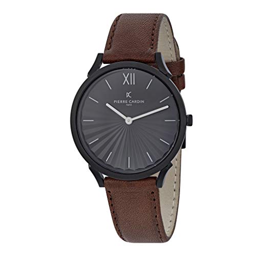 Pierre Cardin Zegarek analogowy unisex Pigalle plissée ze skórzanym paskiem, brązowy/czarny, Pasek
