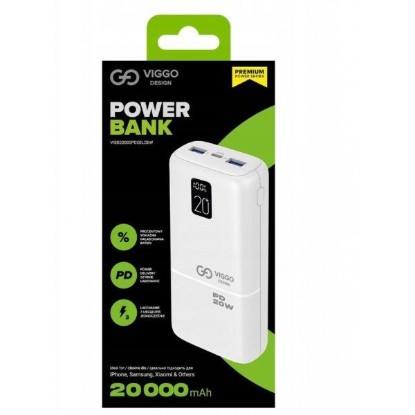 Viggo Design Powerbank 20000 mAh PD 20W LED biały