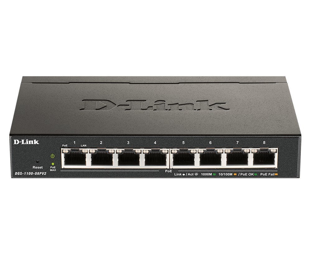 D-LINK 8-Port Layer2 PoE Smart Gigabit Switch 8x 10/100/1000Mbps TP RJ-45 PoE Port 802.3af/at Power-over-Ethernet up to 30 Watt