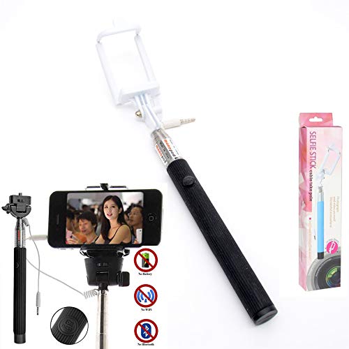 Czarny monopod selfie stick wysuwany przewodowy wbudowany przycisk dla wszystkich telefonów komórkowych