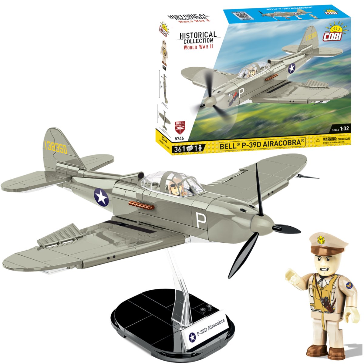 Klocki Cobi 5746 Samolot Myśliwiec Bell P-39d Airacobra Figurka 361 El