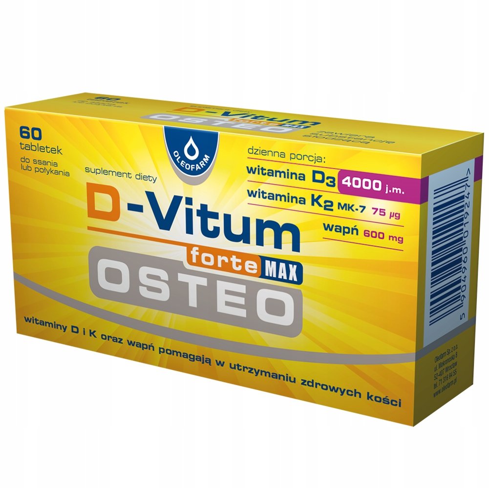 Oleofarm, D-vitum Forte Max Osteo 4000 Witamina D3 Wapń, 60 Tab.