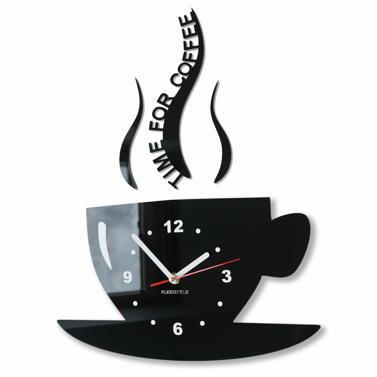FLEXISTYLE Elastyczna filiżanka Time for Coffee (czas na kawę) nowoczesny zegar ścienny kuchenny szary, 3D rzymski, zegar ścienny dekoracja