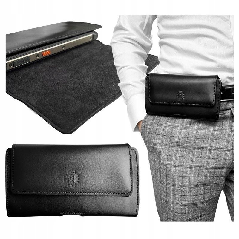 ETUI na telefon wzmocniony do PASKA ORYGINAŁ XXXL A2E kabura SKÓRA NATURALNA kolor czarny