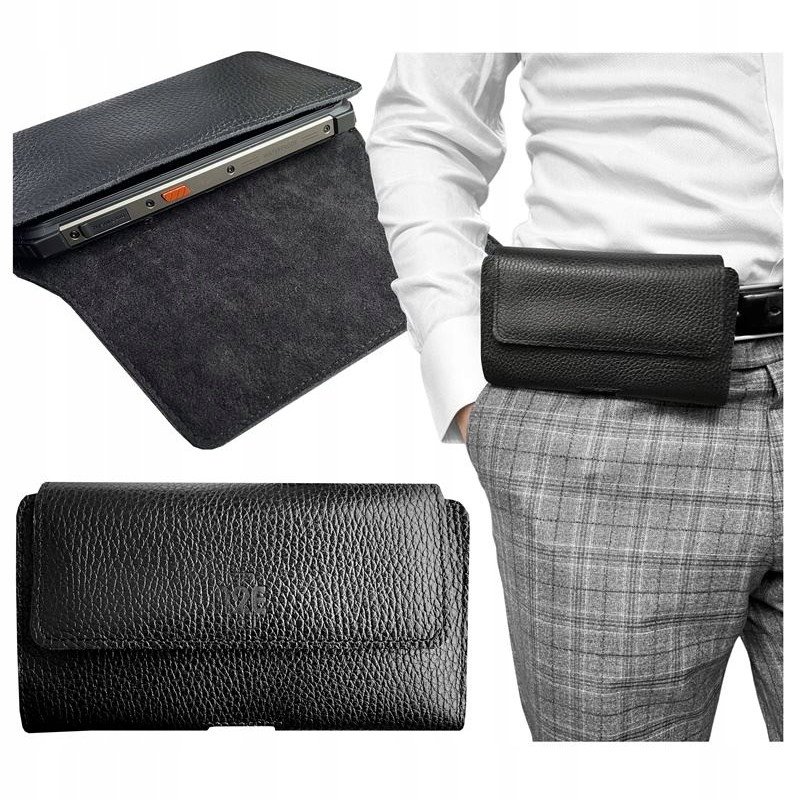 ETUI na telefon wzmocniony do PASKA ORYGINAŁ XXXL A2E kabura SKÓRA NATURALNA kolor czarny 2