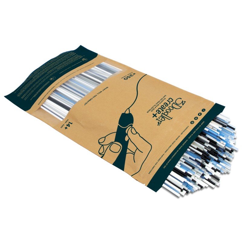 Wkład 3Doodler PLA pro 3D pero Create+ 250ks (PL-MIX1-250) Czarna/Szara/Biała/Niebieska/przezroczysty