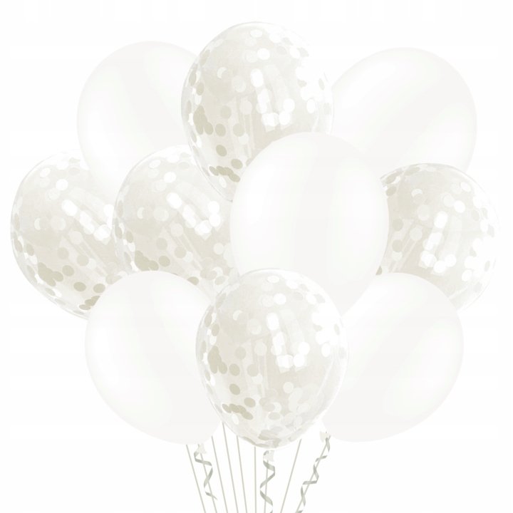 Balony białe z konfetti wesele party zestaw 20szt