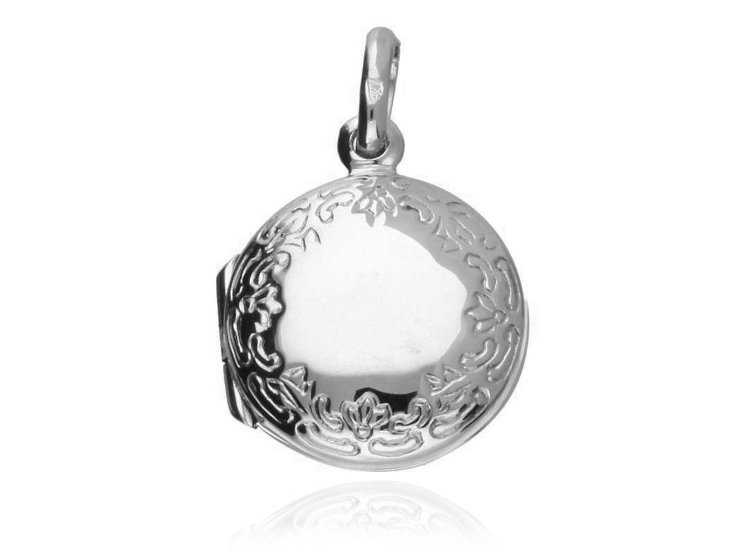 Elegancki okrągły otwierany srebrny wisior sekretnik z grawerowanym wzorem srebro 925 ALP053