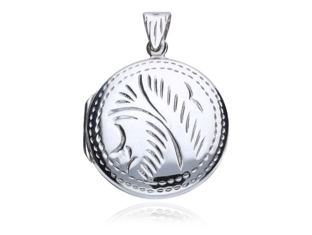 Elegancki okrągły otwierany srebrny wisior sekretnik z grawerowanym wzorem srebro 925 ALP044
