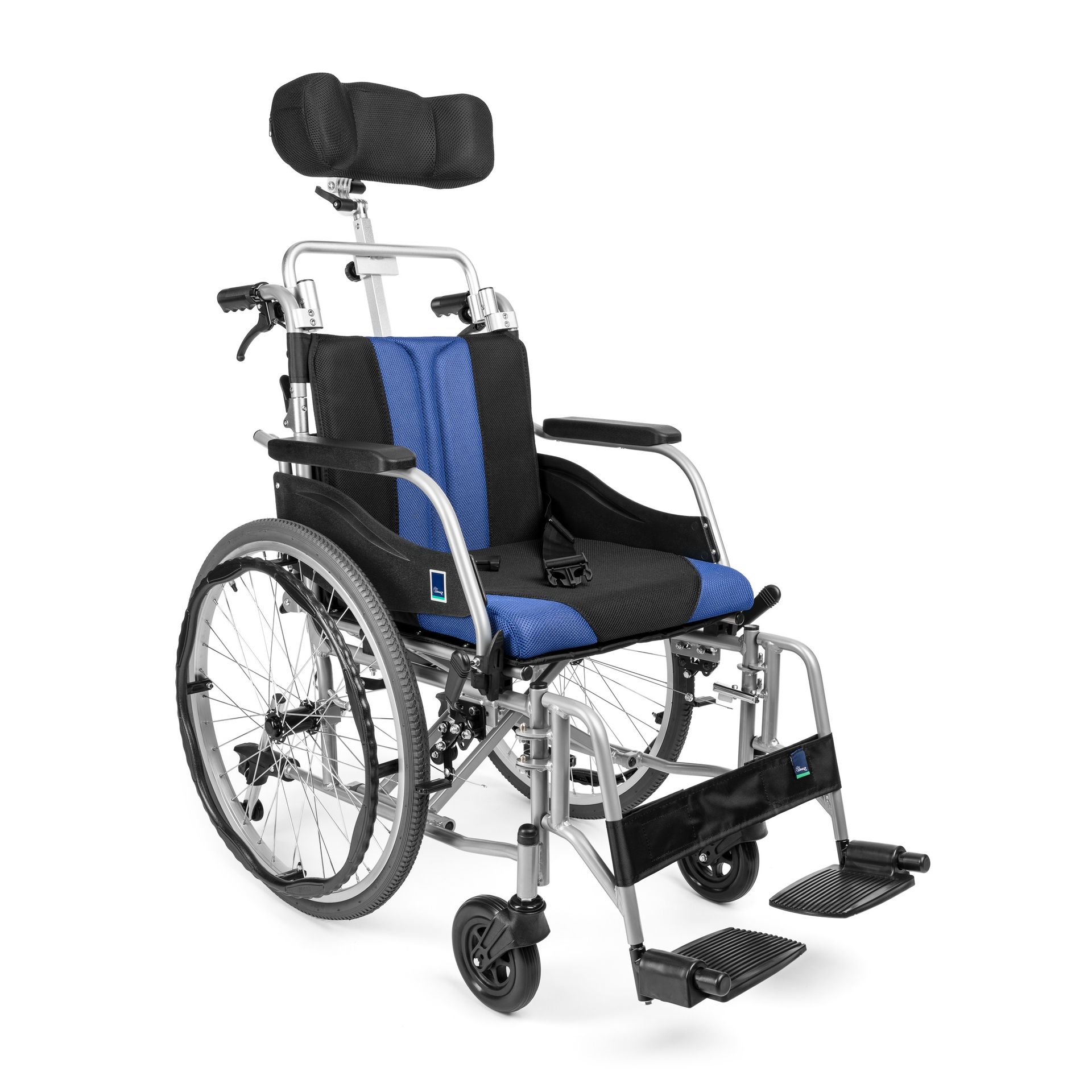 Aluminiowy wózek inwalidzki z zagłówkiem - PREMIUM-TIM PLUS : Kolor - Niebieski