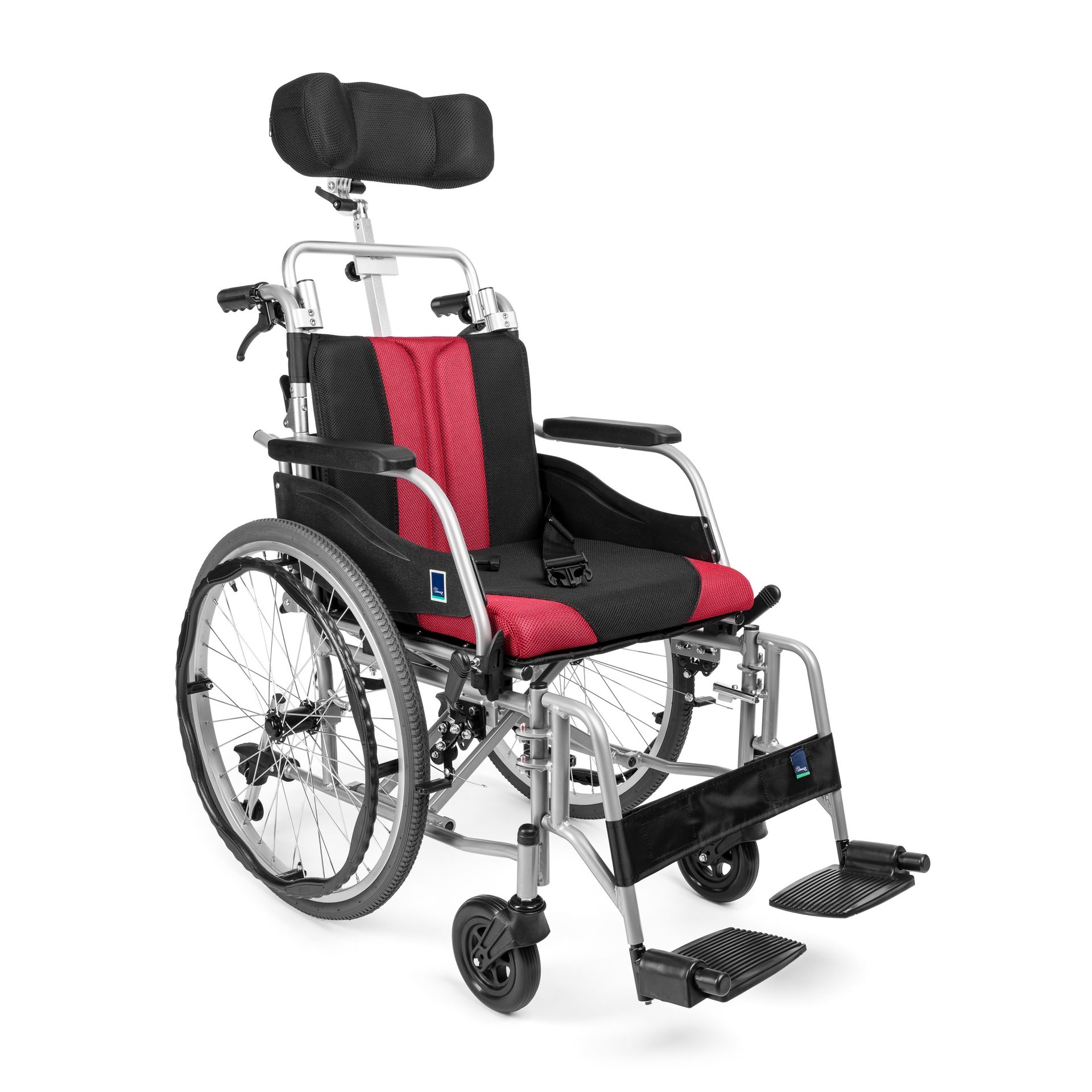 Aluminiowy wózek inwalidzki z zagłówkiem - PREMIUM-TIM PLUS : Kolor - Bordo