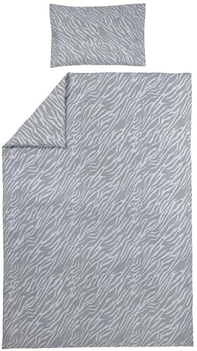 Pościel Meyco Home Zebra dla 1 osoby (bawełna, oddychający materiał, łatwa pielęgnacja, praktyczny składany pasek, wymiary: 140 x 200/220 cm), szara