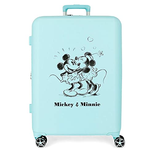 Disney Mickey & Minnie Kisses Średniej walizki 48x70x26 cms Twarde mocowanie ABS Wbudowany 88L 3,98 kg 4 Koła Podwójne, niebieski, Talla única, średnia walizka