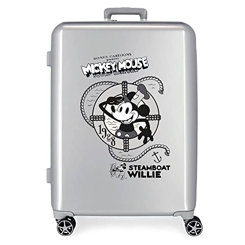 Disney 100 Mickey Steamboad Średniej walizki 48x70x26 cms Twarde mocowanie ABS Wbudowany 81L 2 kg 4 koła Podwójne Szary, Szary, Talla única, średnia walizka