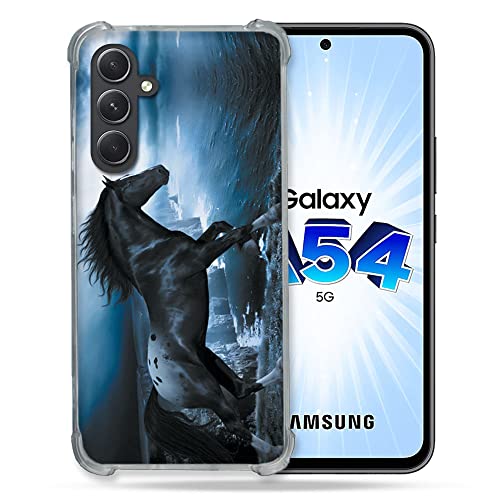 Cokitec wzmocnione szkło hartowane obudowa dla Samsung Galaxy A54 5G zwierzę koń czarny