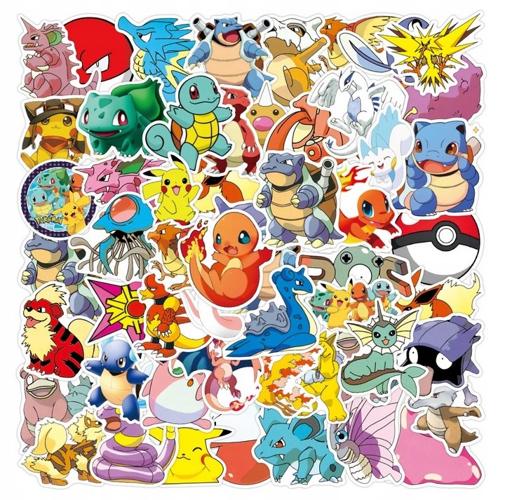 NAKLEJKI Pokemon Pikachu Zestaw 50 szt. Pikaczu
