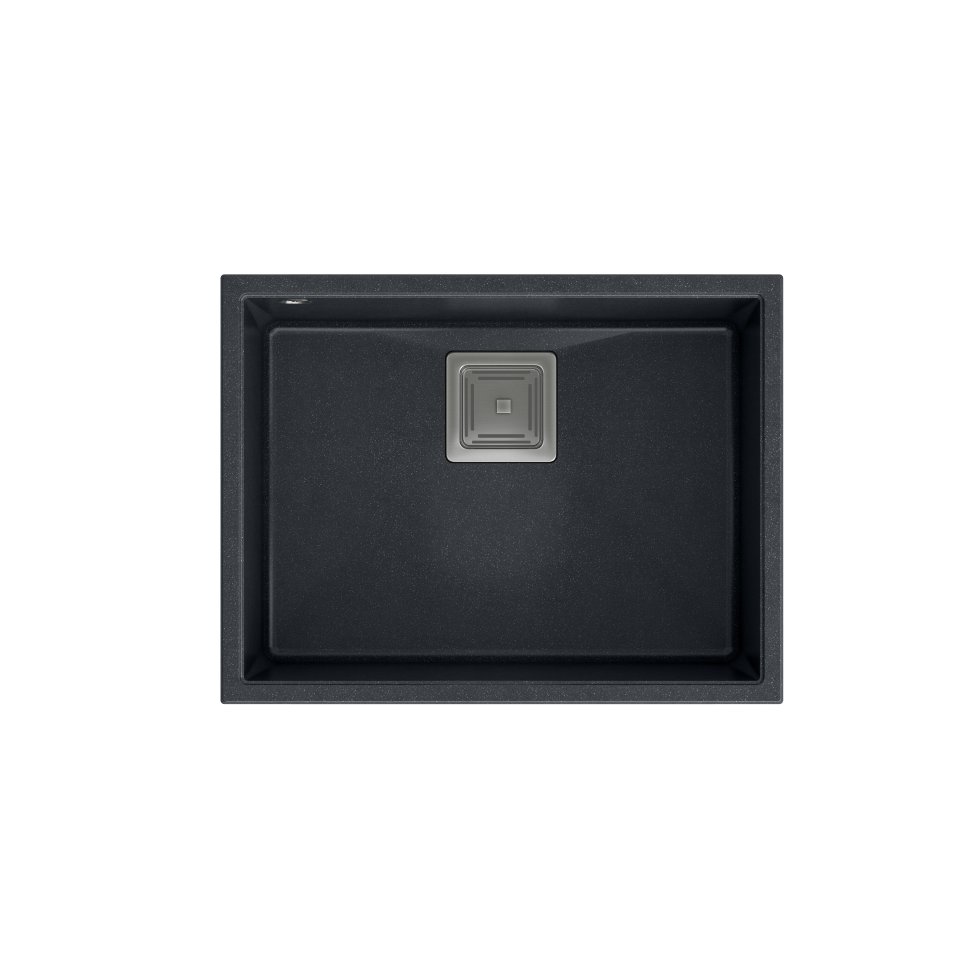 QUADRON Zlewozmywak granitowy jednokomorowy podwieszany 55 42 22,5 cm DAVID 50 czarny metalik ze stalowym odpływem