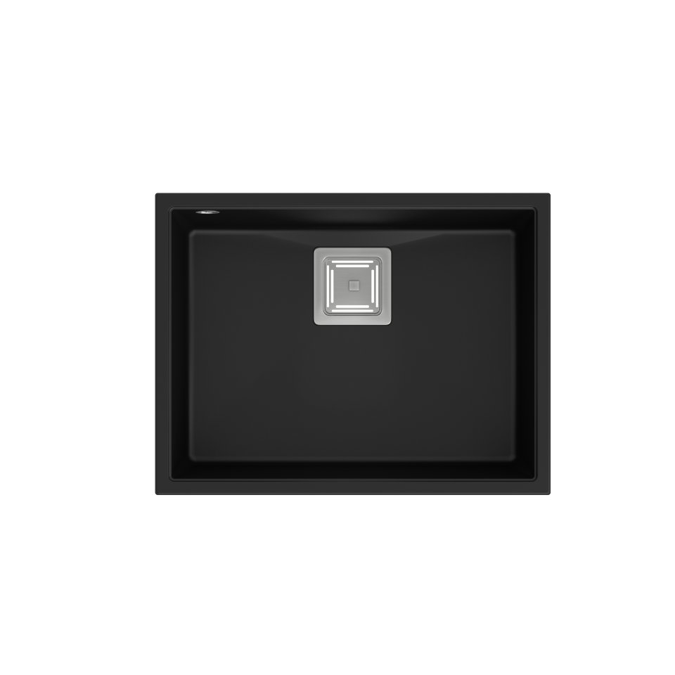 QUADRON Zlewozmywak granitowy jednokomorowy podwieszany 55 42 22,5 cm DAVID 50 Very Black czarny mat ze stalowym odpływem