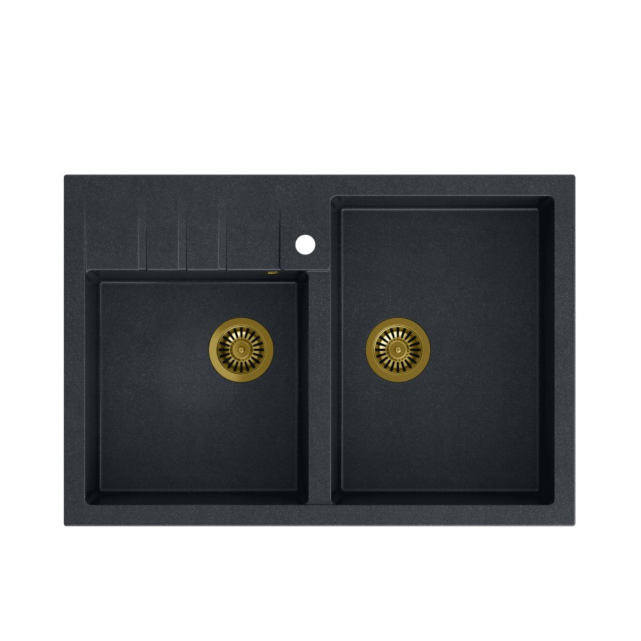 QUADRON Zlew BILL 120 black diamond + syfon ZŁOTY HCQB9062U8_PVDG1