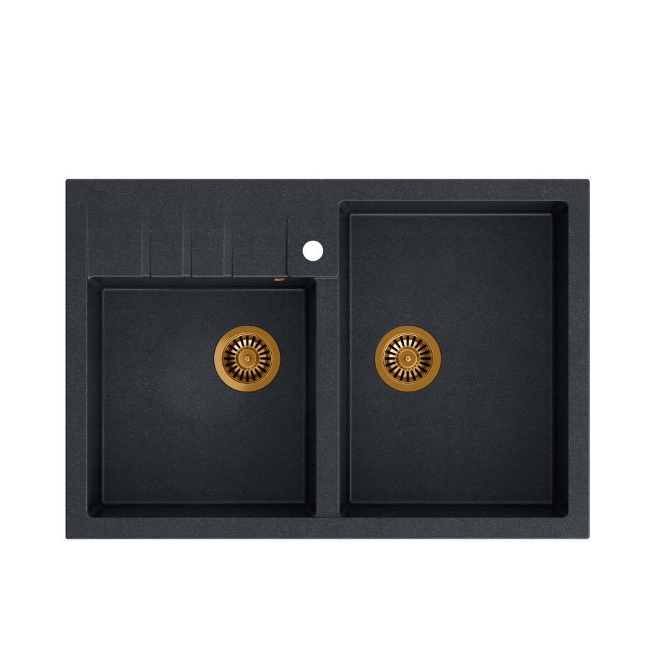 QUADRON Zlew BILL 120 black diamond + syfon MIEDŹ HCQB9062U8_PVDC1