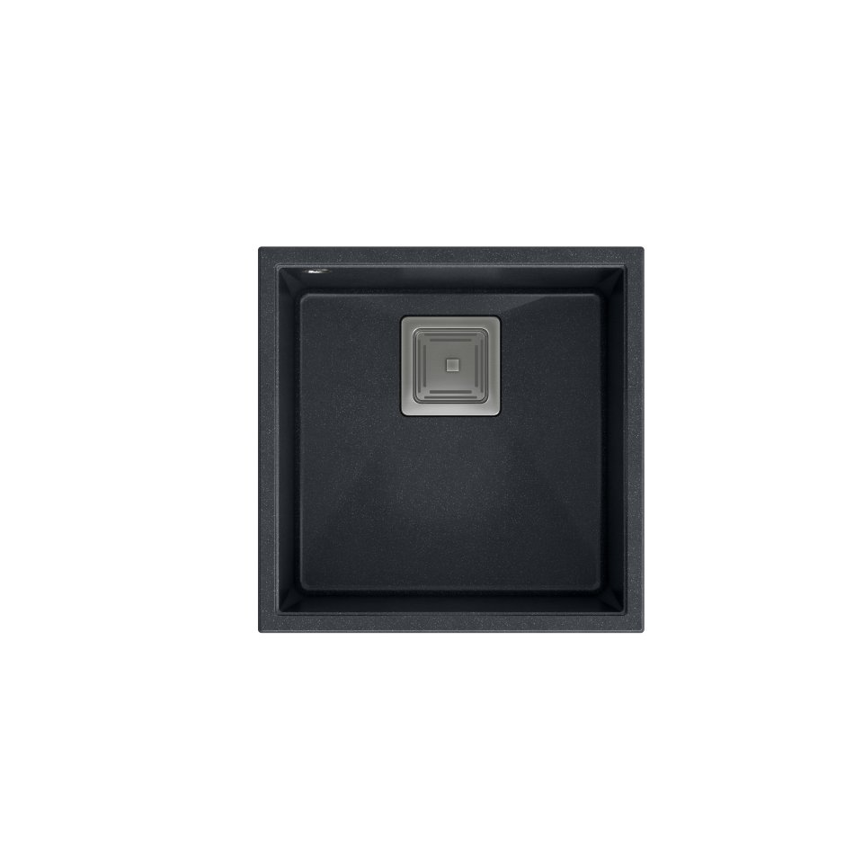 QUADRON Zlewozmywak granitowy jednokomorowy podwieszany 42 42 22,5 cm DAVID 40 Very Black czarny mat ze stalowym odpływem