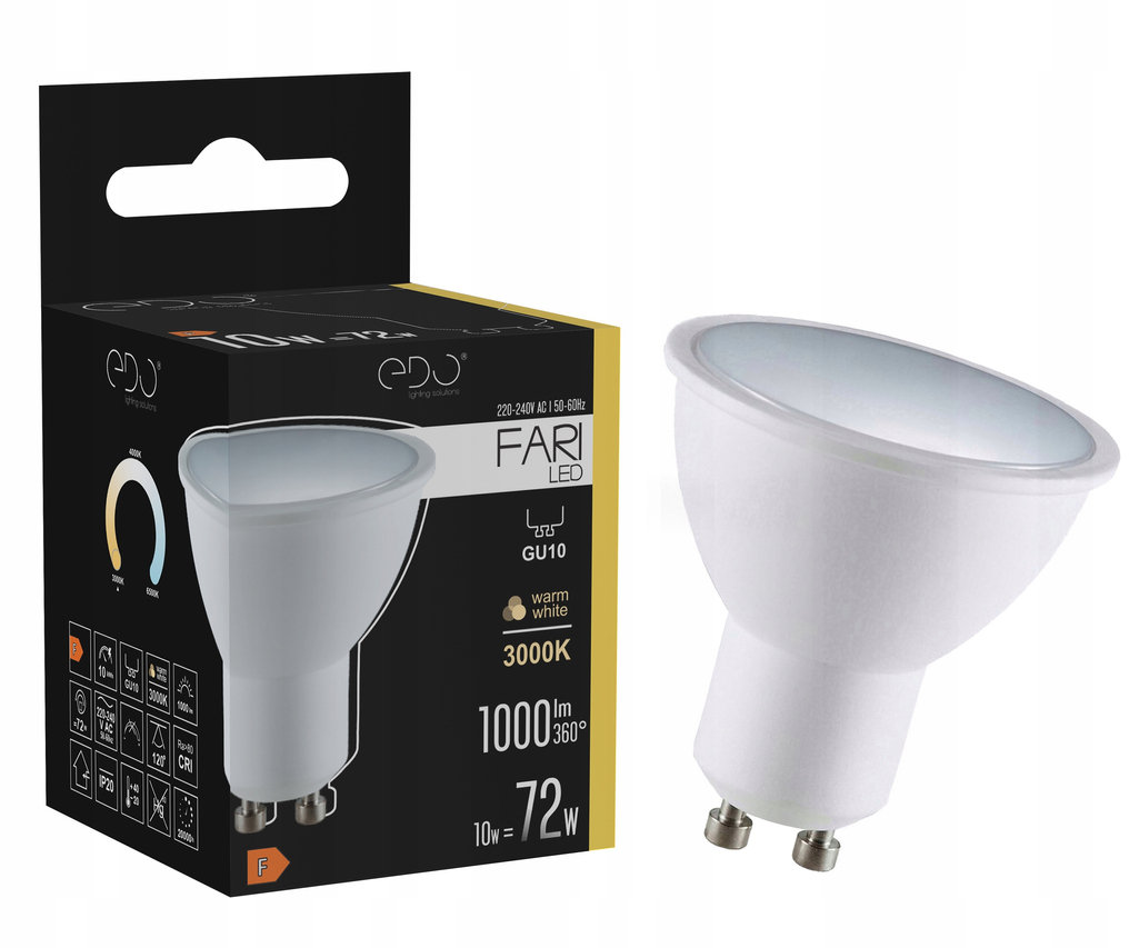 Żarówka FARI LED GU10 10W 3000K ciepła WW 1000lm 120st Edo Solutions