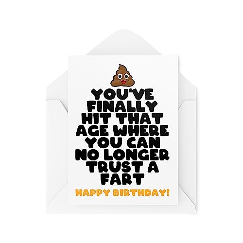 Śmieszne kartki urodzinowe - 'Hit That Age Where You Can No Longer Trust A Fart' - Stare kartki z żartami - Stara kartka urodzinowa - CBH1707