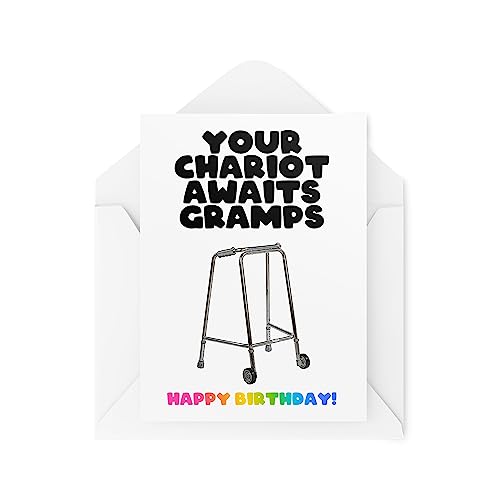 Śmieszne kartki urodzinowe - Your Chariot Awaits Gramps - Stare kartki z żartami - Zimmer karta w ramce - przekomarzanie się kartki urodzinowe - stara kartka urodzinowa - CBH1705