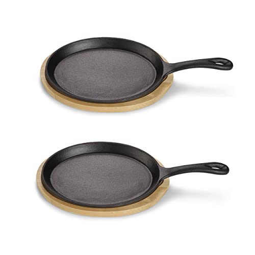ECHTWERK Żeliwna patelnia do serwowania, Mini patelnia z deską do serwowania, Mała patelnia grillowa, Już upieczona, Nadaje się do piekarników, grilli i indukcji, Idealna do serwowania, 2 sztuki